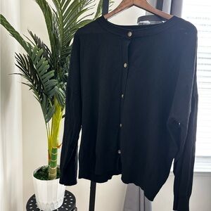Black Button-Back Knit Cardigan